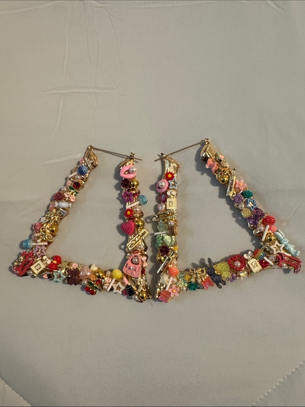 Custom Gold Multicolor Charm Junk Statement Earrings